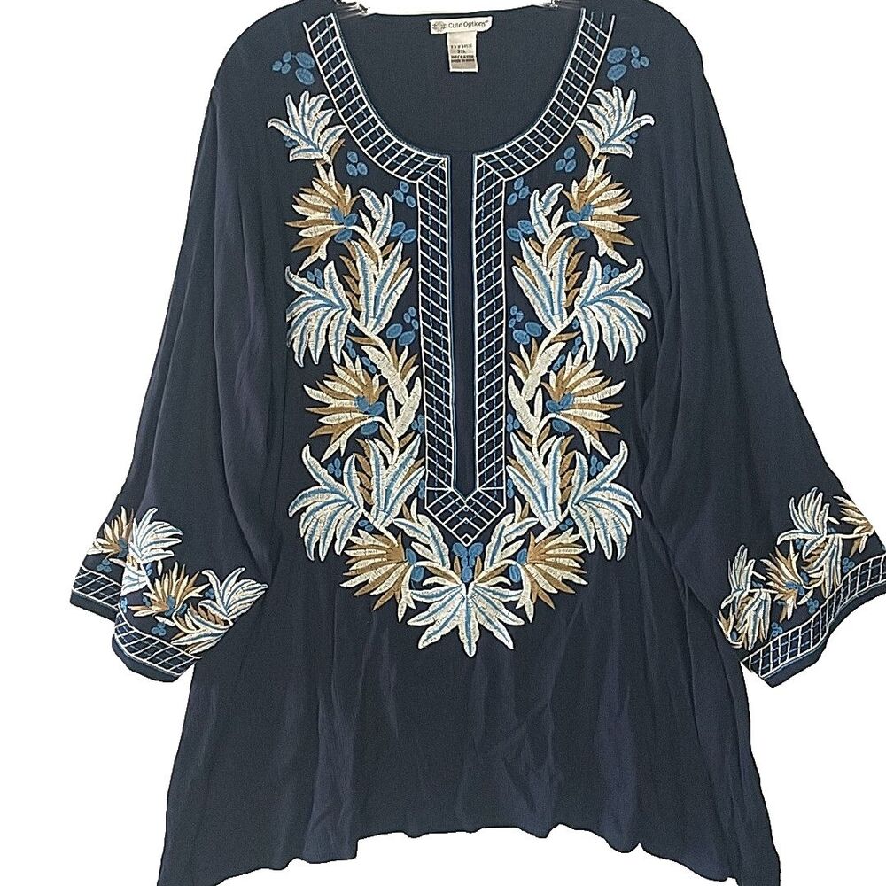 Cute Options Womens Size 2XL Floral Embroidered Tunic Beach Cover Up